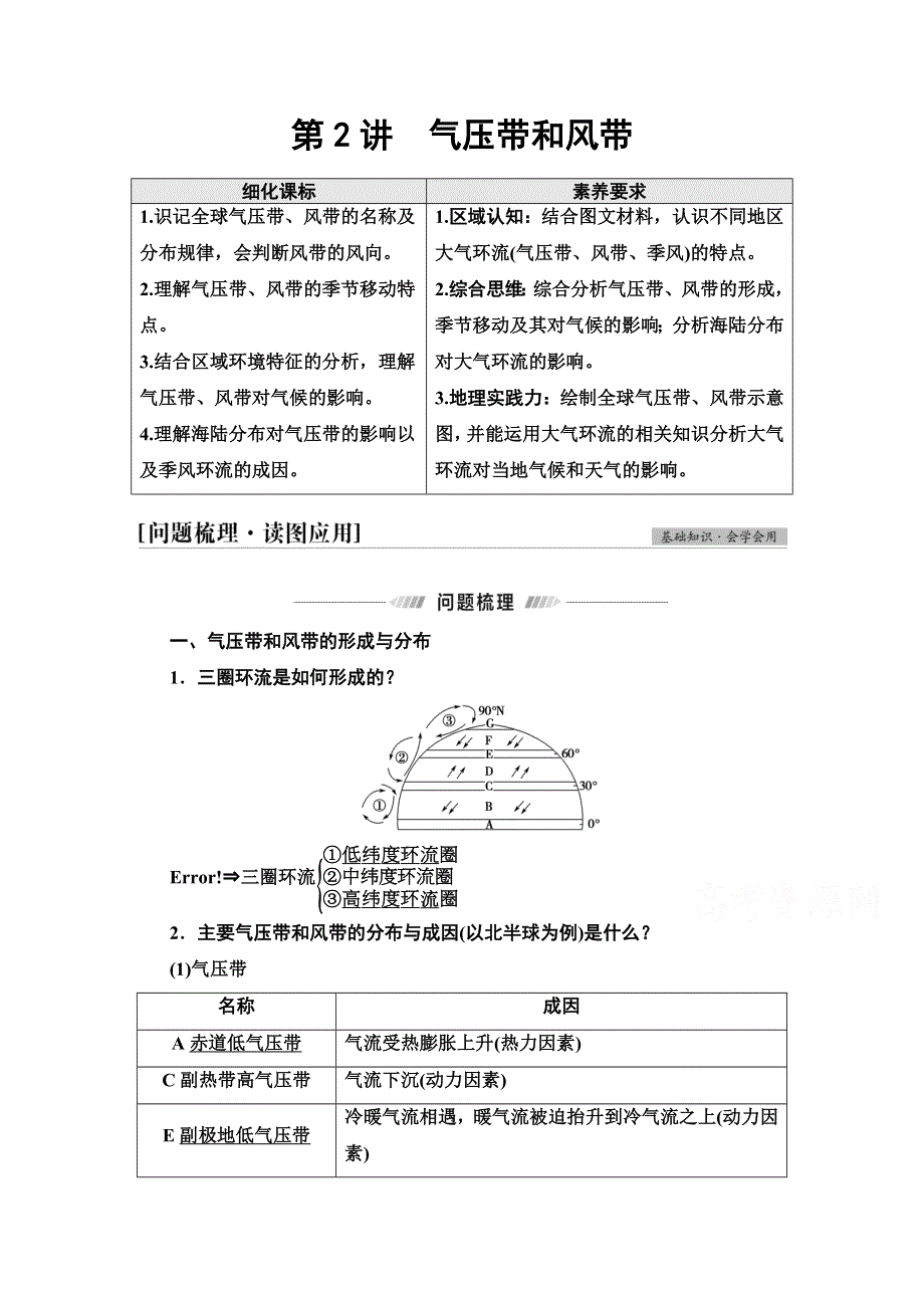 2022届高考统考地理人教版一轮复习教师用书：第1部分 第2章 第2讲　气压带和风带 WORD版含解析.doc_第1页