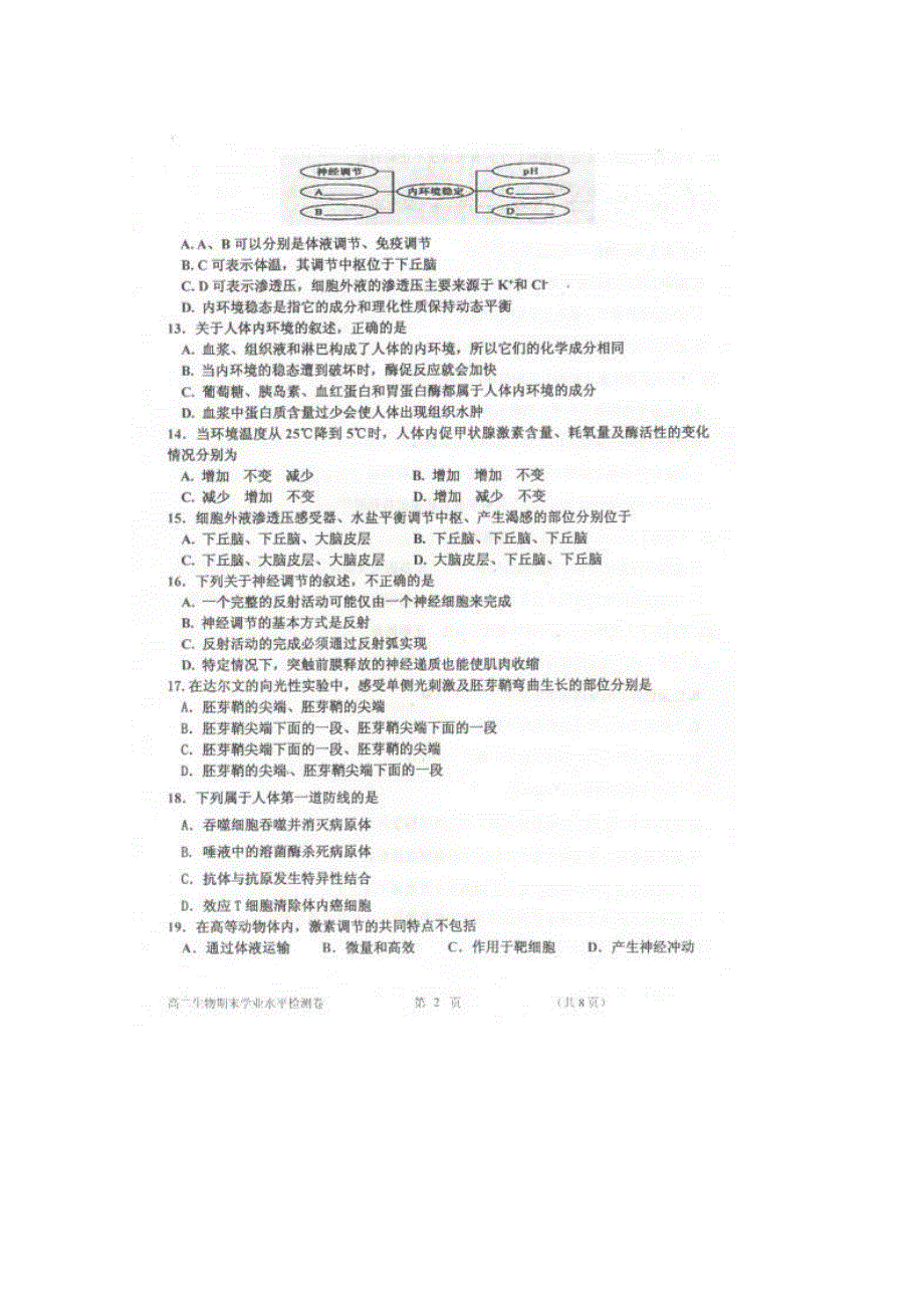 内蒙古乌丹一中2018-2019学年高二上学期期末考试生物试卷 扫描版缺答案.doc_第2页