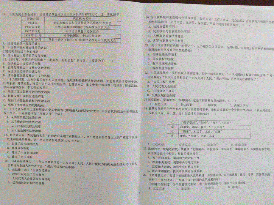 山东省济南市商河县第三中学2021-2022学年高二9月双周考历史试题 扫描版缺答案.pdf_第2页