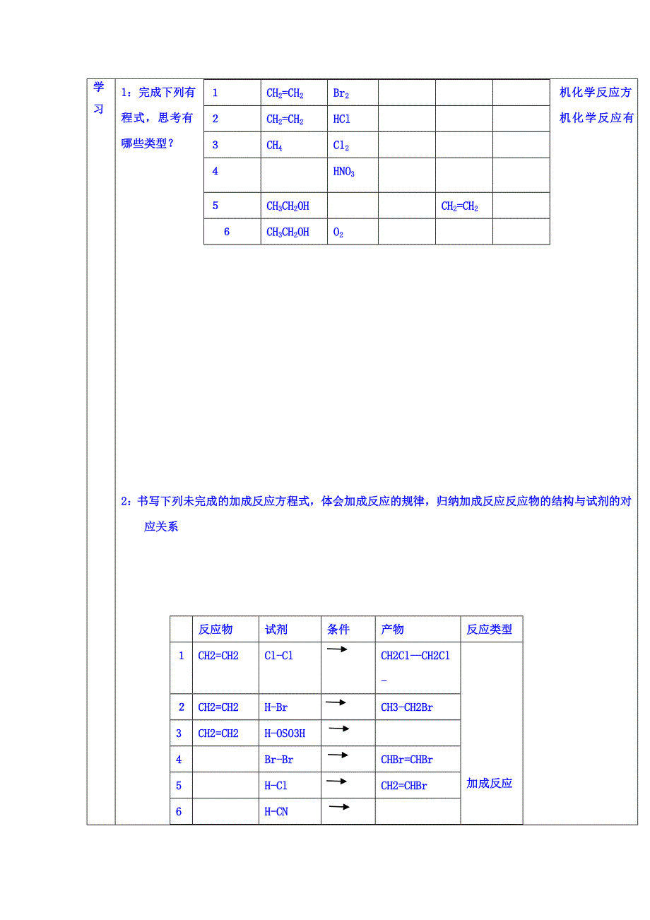 广东省惠阳区中山中学高中化学鲁科版选修五教案：2-1 有机化学反应类型 .doc_第2页