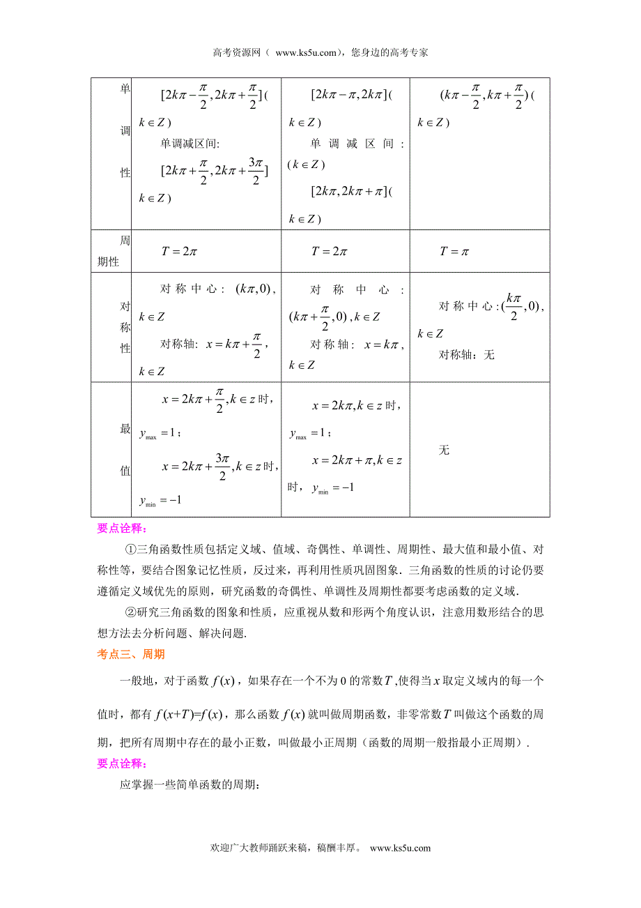 北京四中2014年高考数学总复习知识梳理教案：18三角函数的图象和性质（基础）.doc_第2页