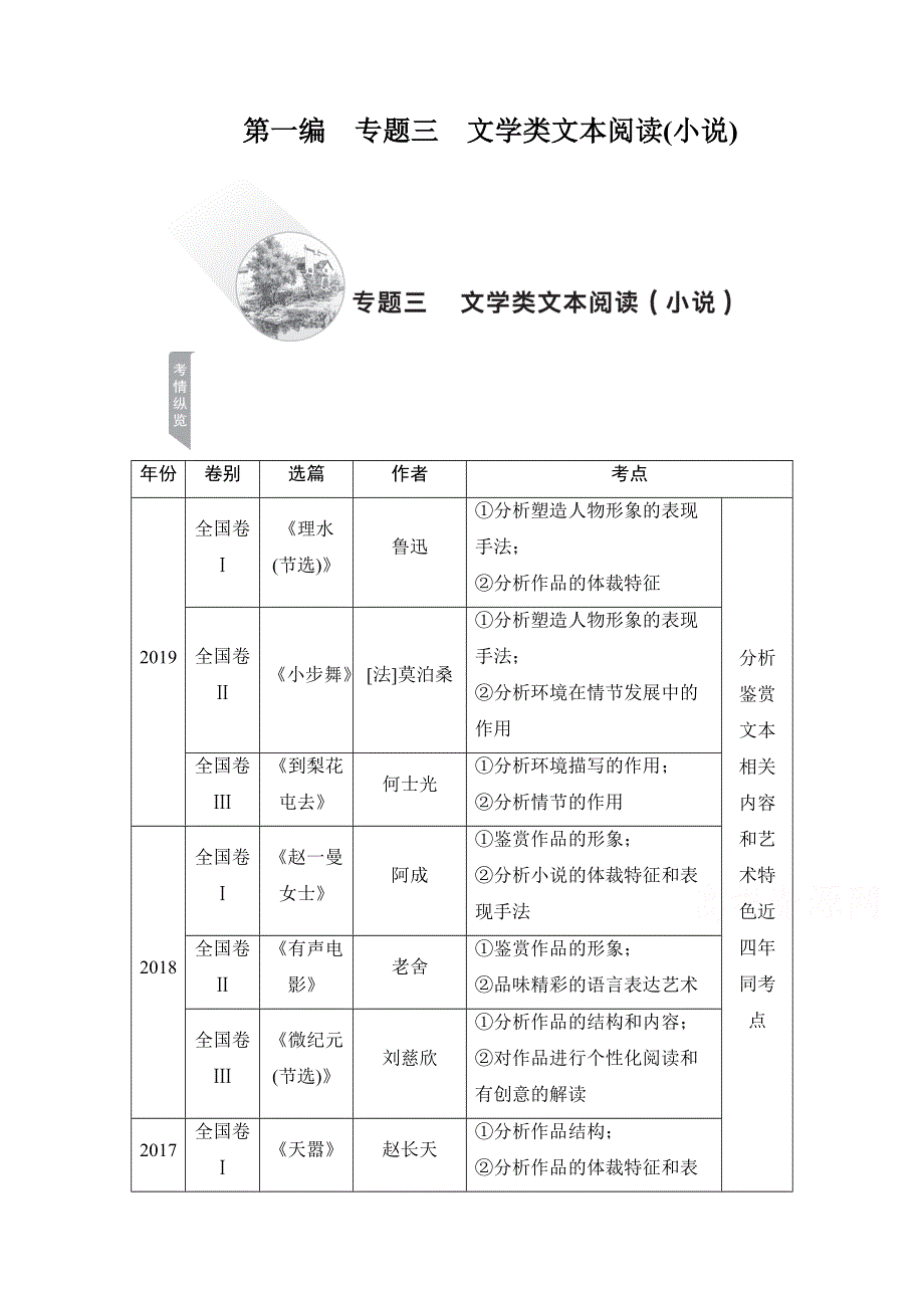 2021届高考语文一轮创新教学案：第1编专题三　文学类文本阅读（小说） WORD版含解析.doc_第1页