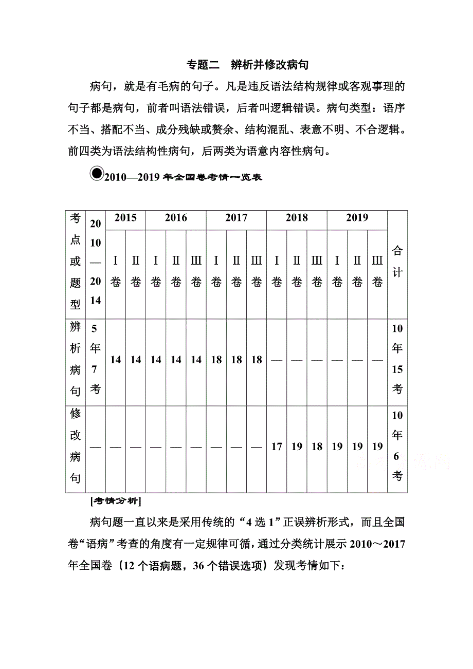 2021届高考语文一轮（统考版）教师用书：第一部分 专题二 辨析并修改病句 WORD版含解析.doc_第1页