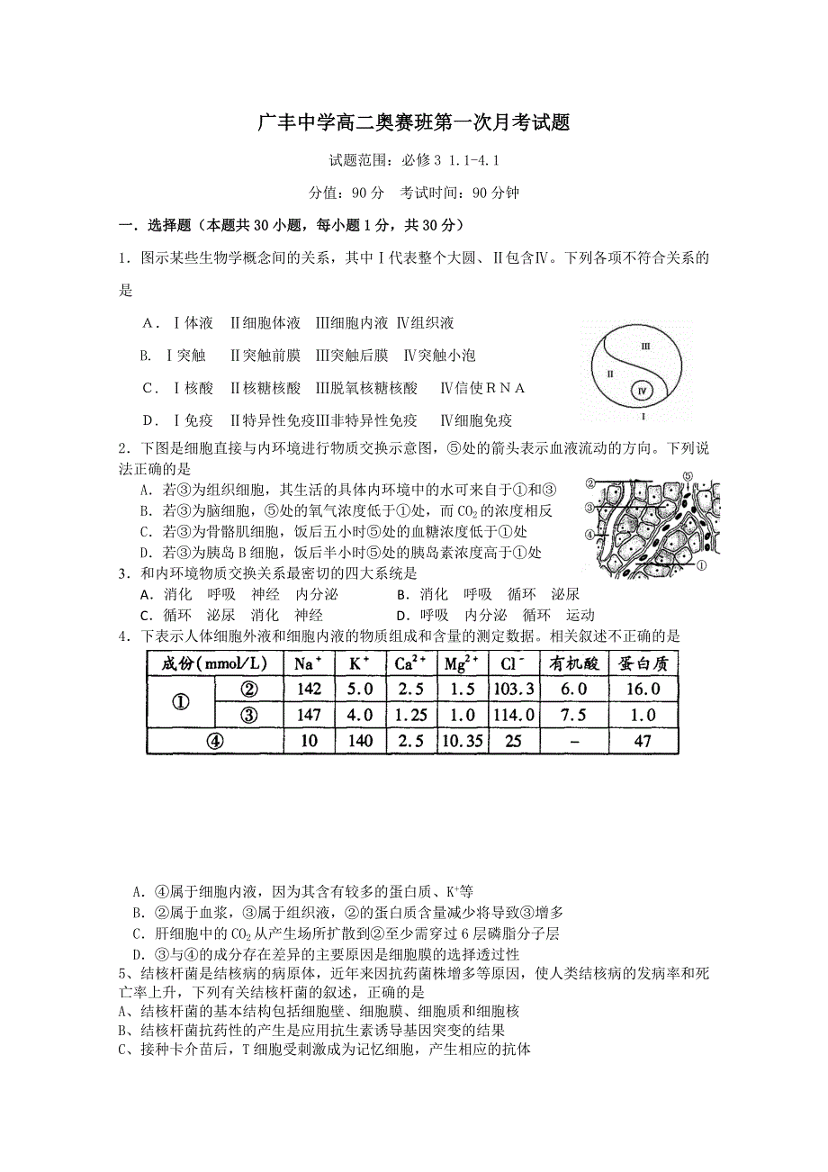 江西省广丰中学2011-2012学年第一学期高二奥赛班生物月考试题.doc_第1页