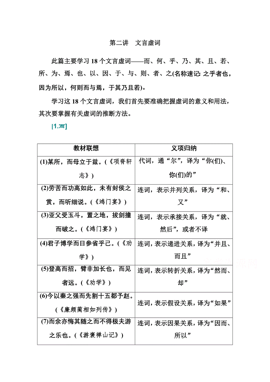 2021届高考语文一轮（统考版）教师用书：第二部分 专题一 第二讲　文言虚词 WORD版含解析.doc_第1页