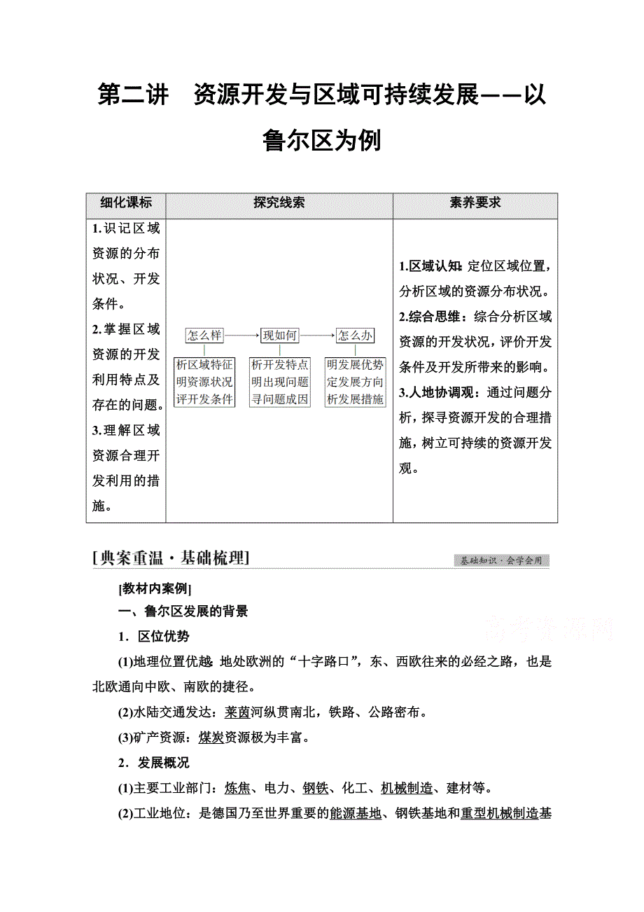 2022届高考统考地理鲁教版一轮复习教师用书：第3部分 第11单元 第2讲　资源开发与区域可持续发展——以鲁尔区为例 WORD版含解析.doc_第1页