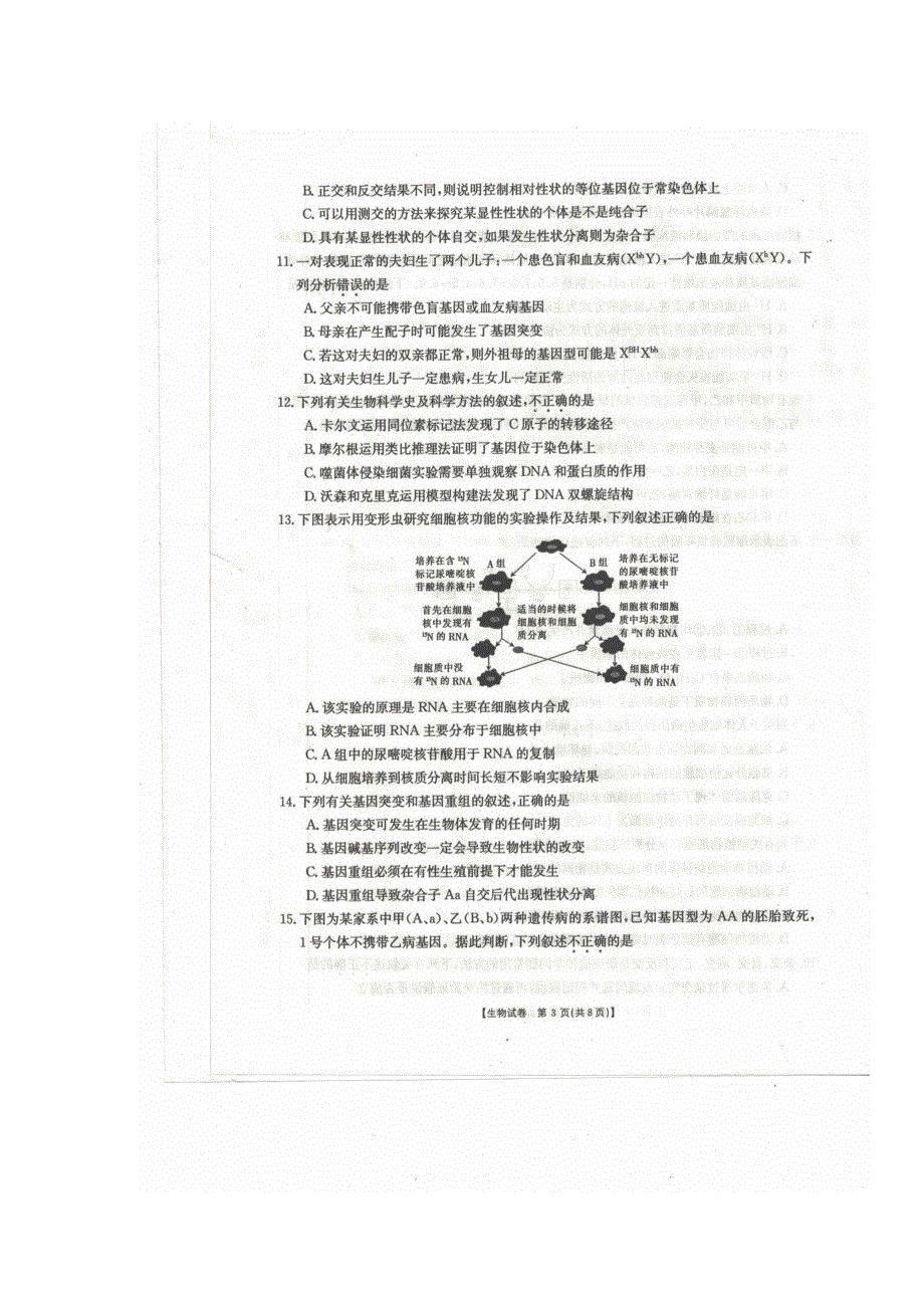 内蒙古乌兰浩特市第一中学2017届高三上学期第一次月考生物试题 扫描版含答案.doc_第3页