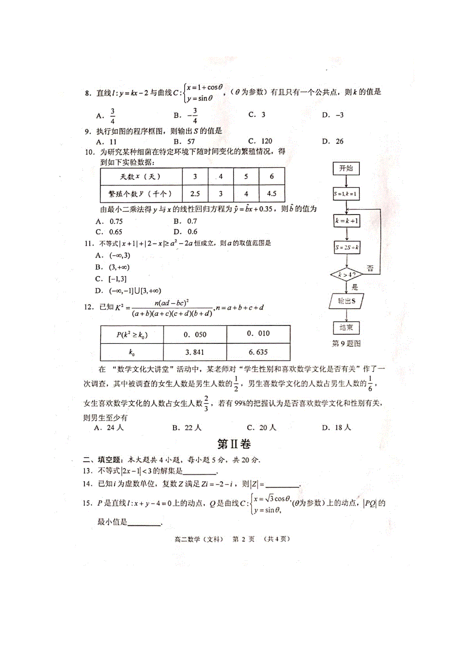 广西钦州市2019-2020学年高二数学下学期期末教学质量监测试题 文（扫描版）.doc_第2页