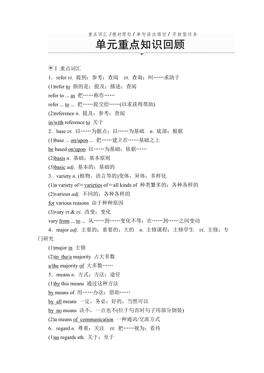 2020英语新教材同步导学提分教程人教第一册测试：UNIT 5 LANGUAGE AROUND THE WORLD 单元重点知识回顾 WORD版含答案.doc_第1页