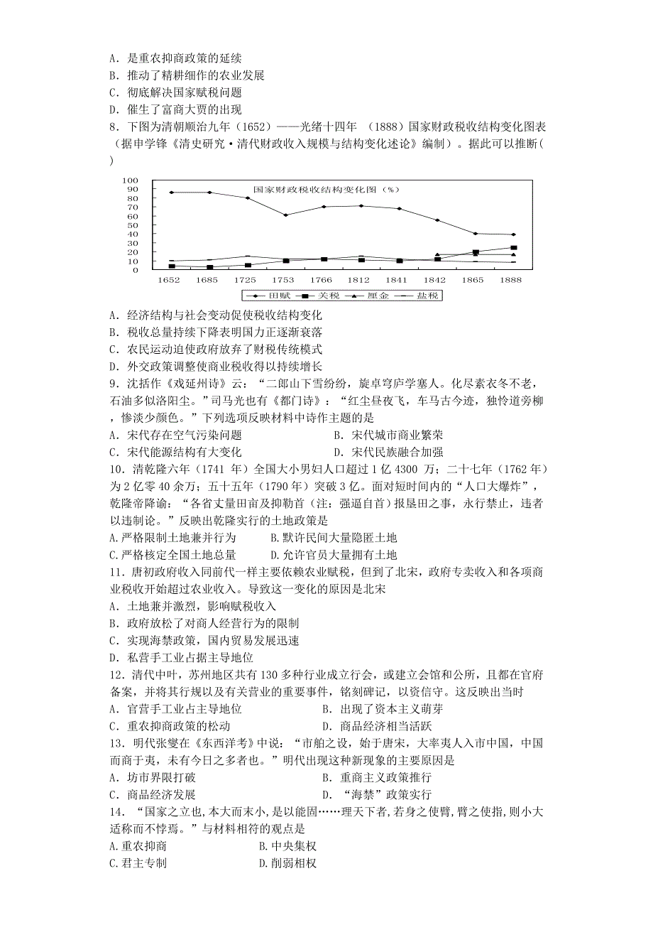 2014-2015学年高中人民版必修二 古代中国经济的基本结构与特点 单元测试.doc_第2页