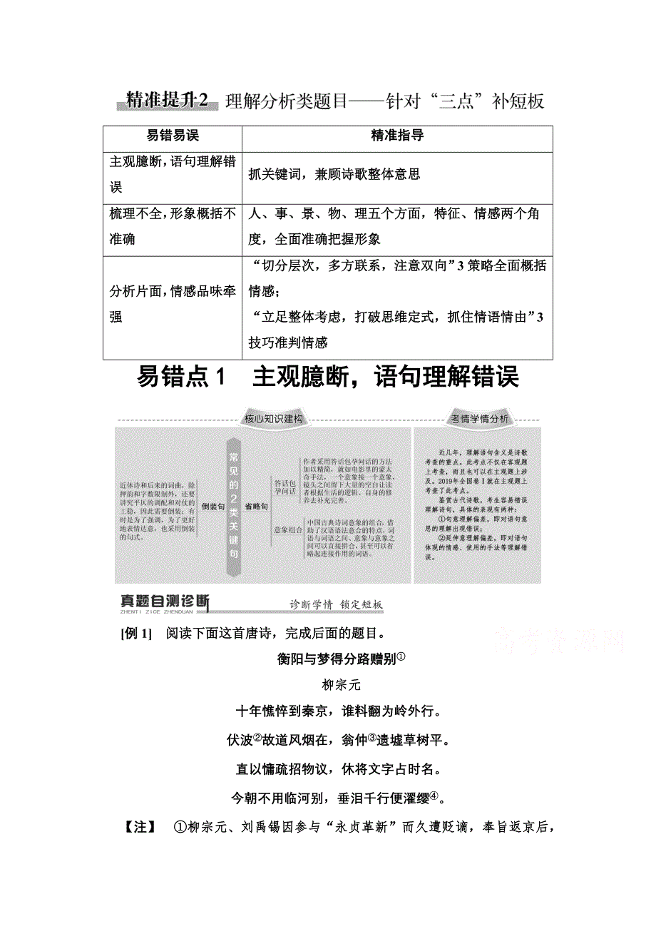 2020语文二轮通用版教师用书：专题6 精准提升2　易错点1　主观臆断语句理解错误 WORD版含解析.doc_第1页