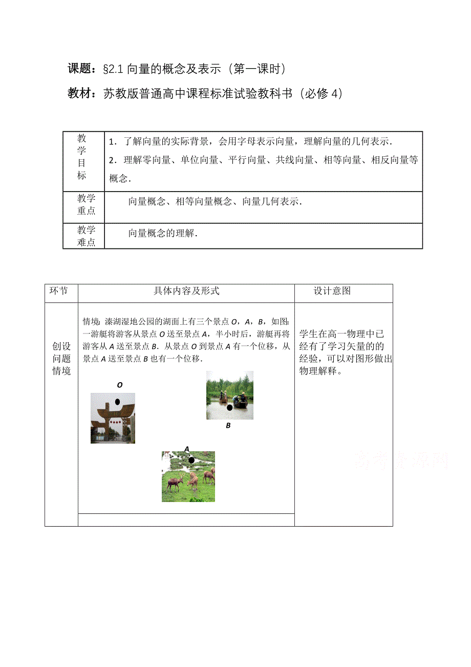 2020-2021学年数学苏教版必修4教学教案：2-1-1 向量的概念及表示 （2） WORD版含答案.doc_第1页