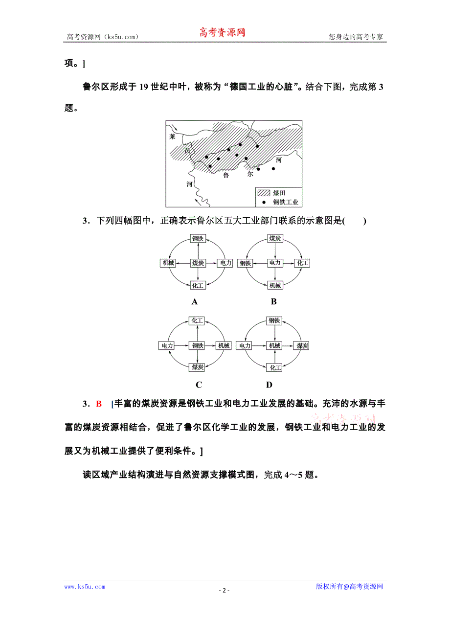 2020-2021学年新教材中图版地理选择性必修2课时分层作业：2-2 德国鲁尔区的产业结构变化 WORD版含解析.doc_第2页