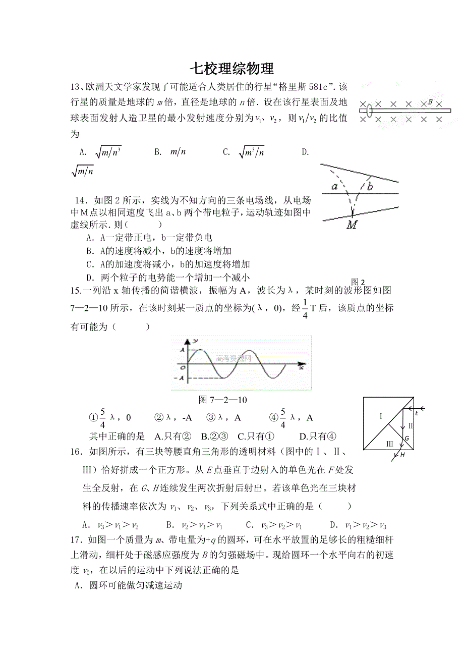 《发布》福建省漳州市八校2014届高三第四次联考物理试卷 WORD版含答案.doc_第1页