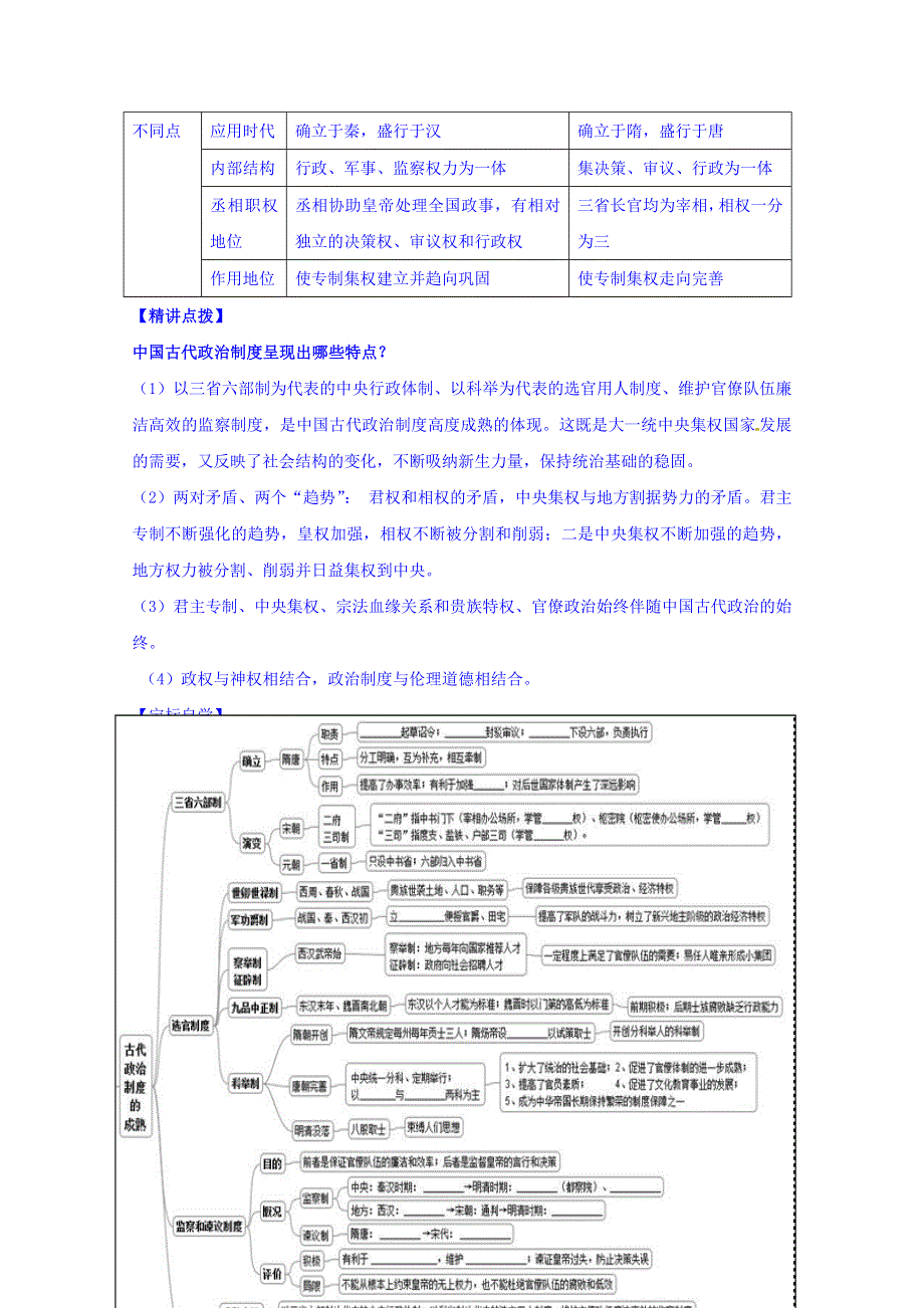 山东省日照第一中学高一历史岳麓版必修1学案 第一单元《第3课 古代政治制度的成熟》复习.doc_第2页