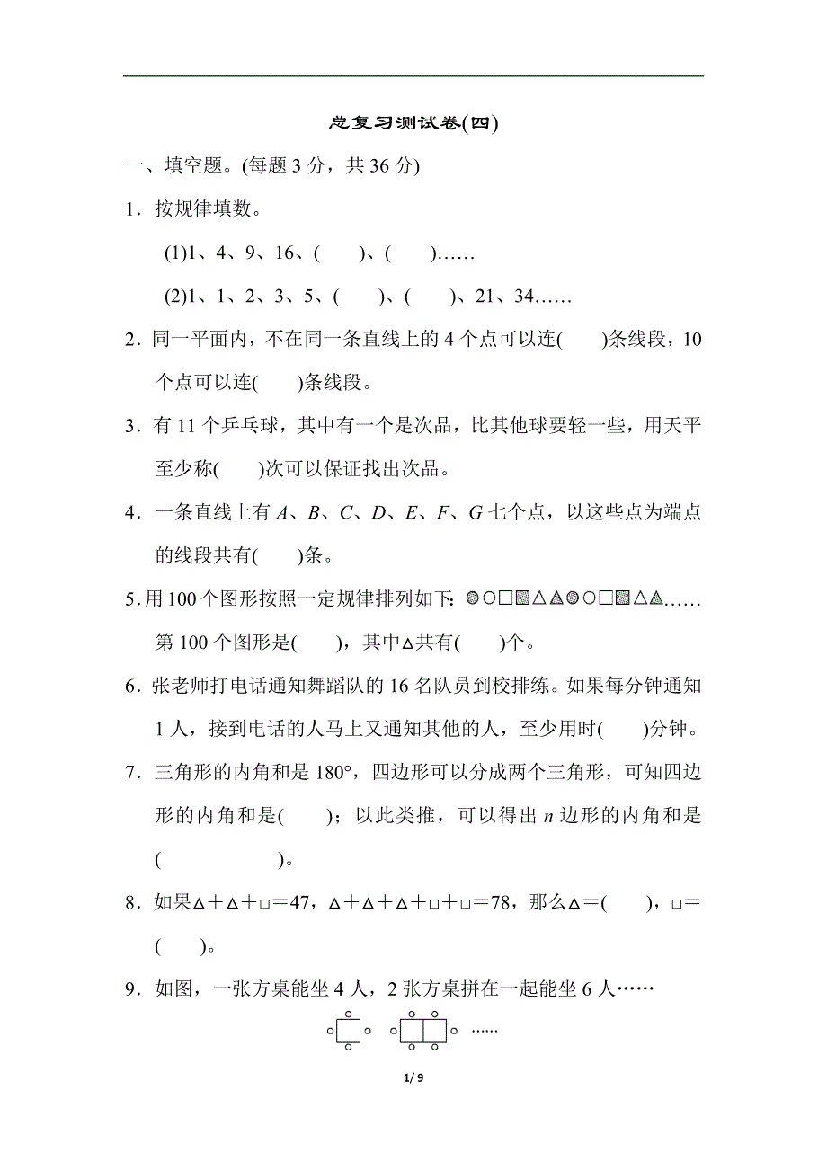 人教版六年级下册数学总复习测试卷(四).docx_第1页