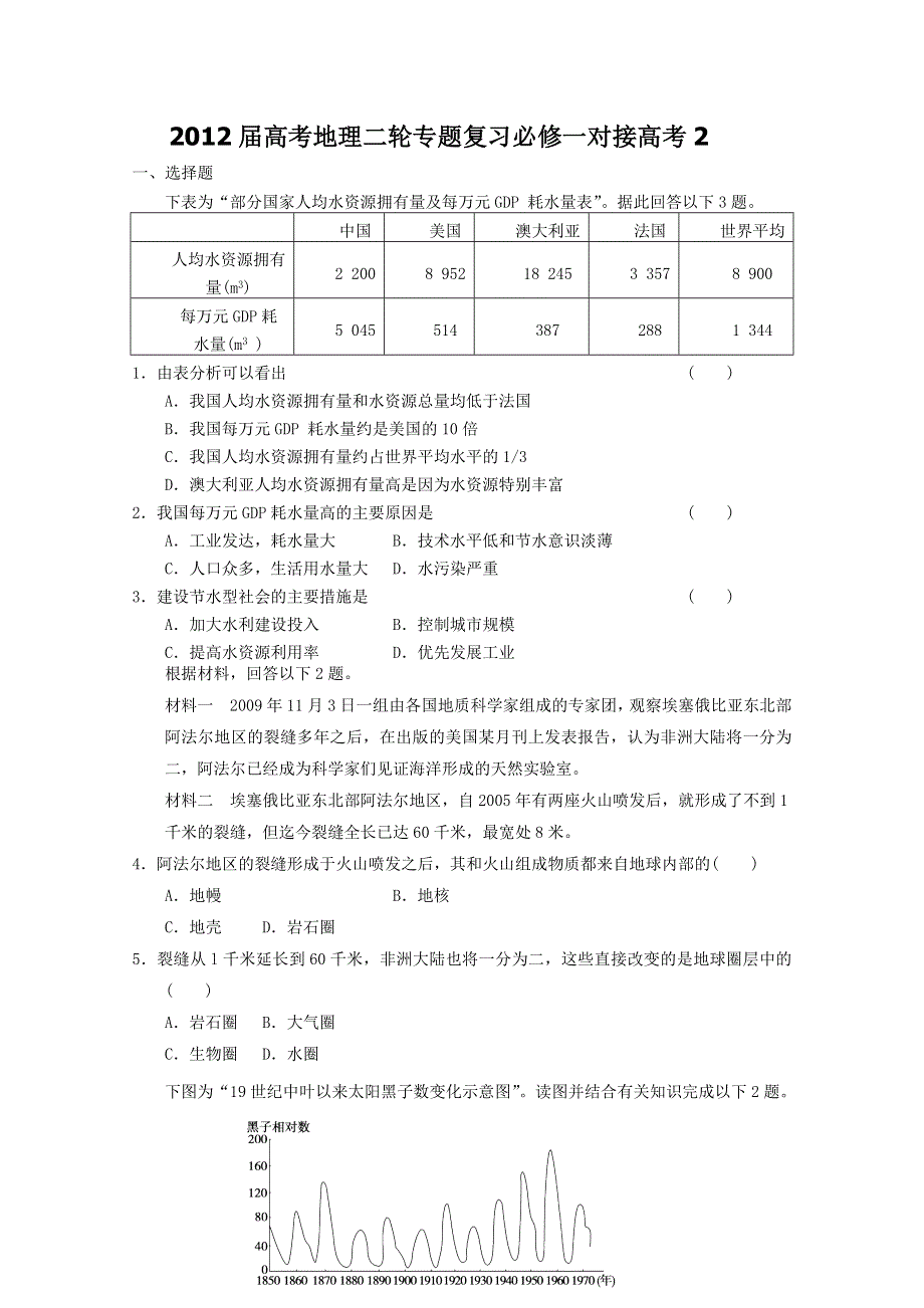 2012届高考地理必修一专题考场演练2.doc_第1页