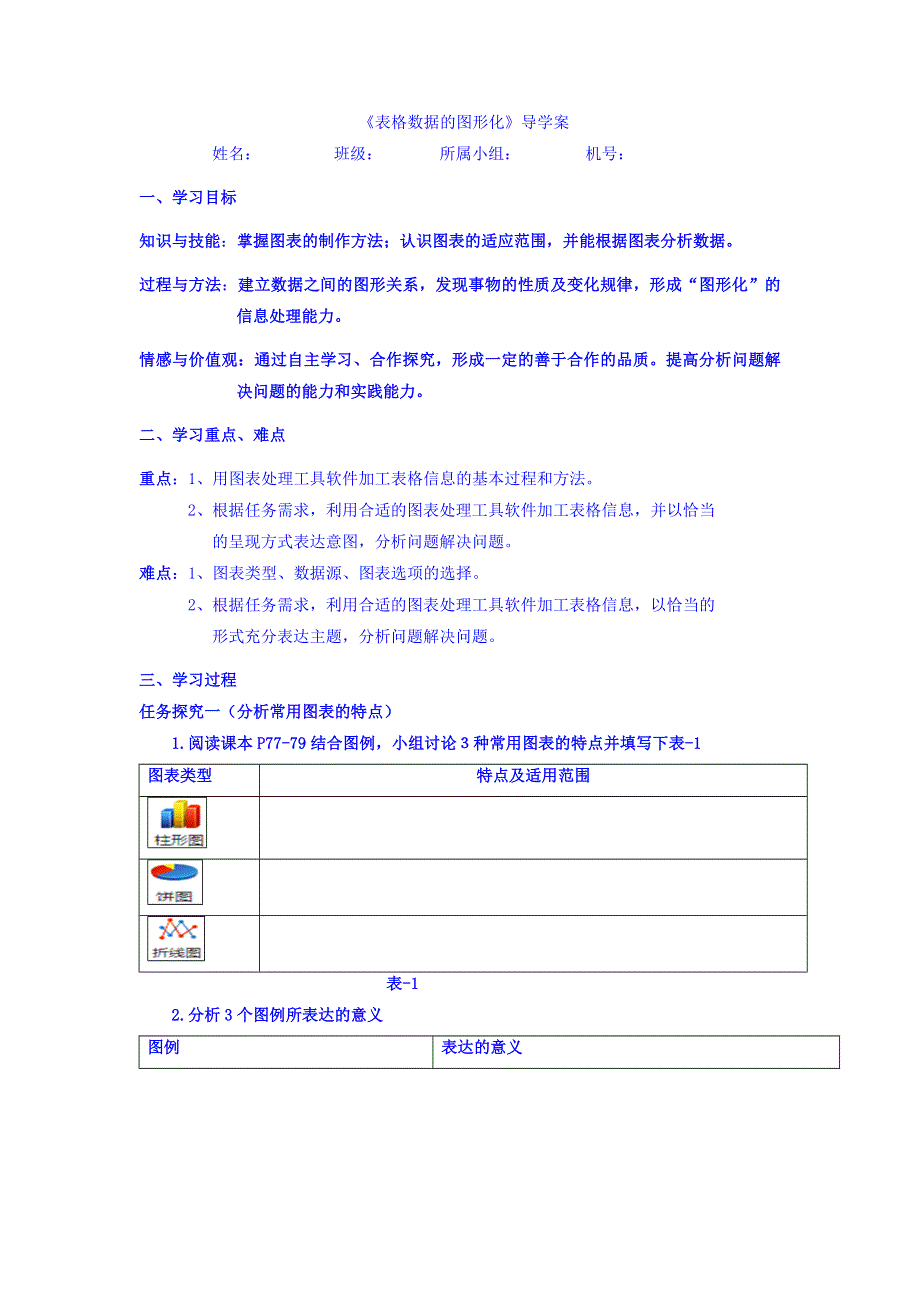 山东省日照青山学校教科版高中信息技术选修一：《表格数据的图形化》导学案3组版 .doc_第1页