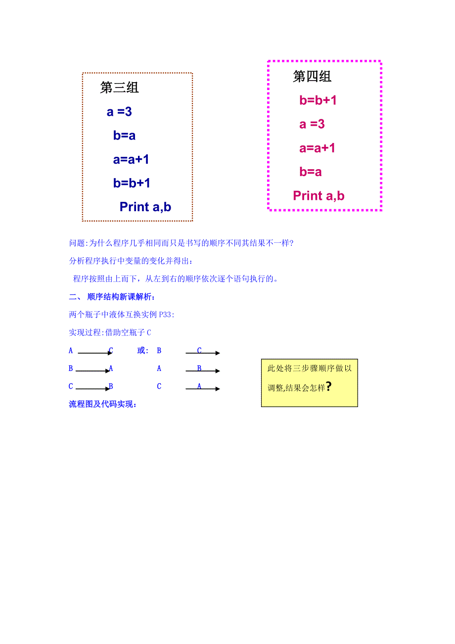 山东省日照青山学校高中信息技术教科版选修一：2-3顺序、选择结构 学案 .doc_第2页