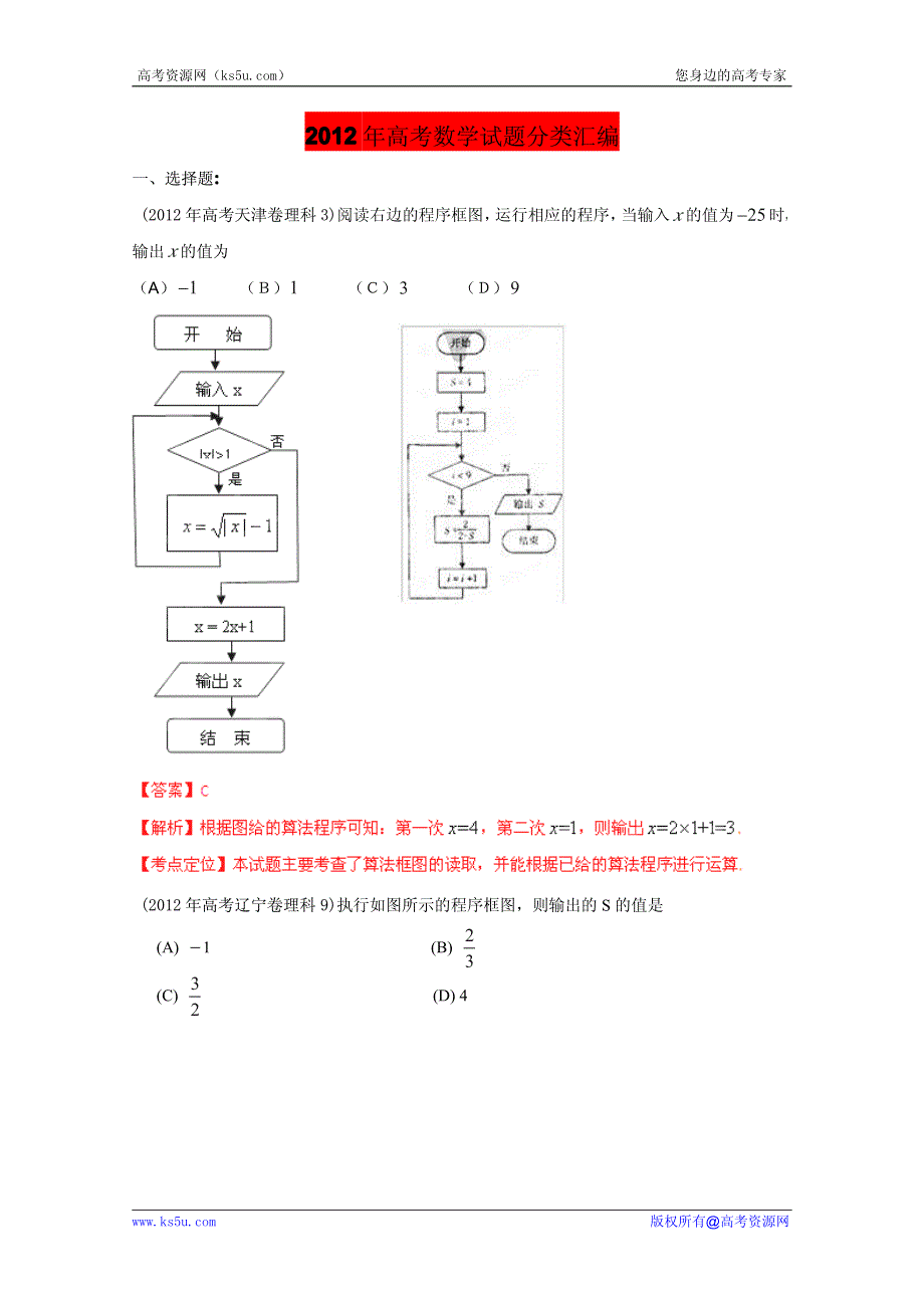 2013最新题库大全2005-2012年数学（理）高考试题分项专题 算法框图.pdf_第1页