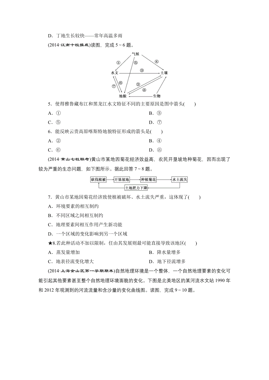 2016《三维设计》地理第一轮高考总复习 第1部分 课时跟踪检测(十七) 第五章 自然地理环境的整体性与差异性 自然地理环境的整体性 (教师备选作业).doc_第2页