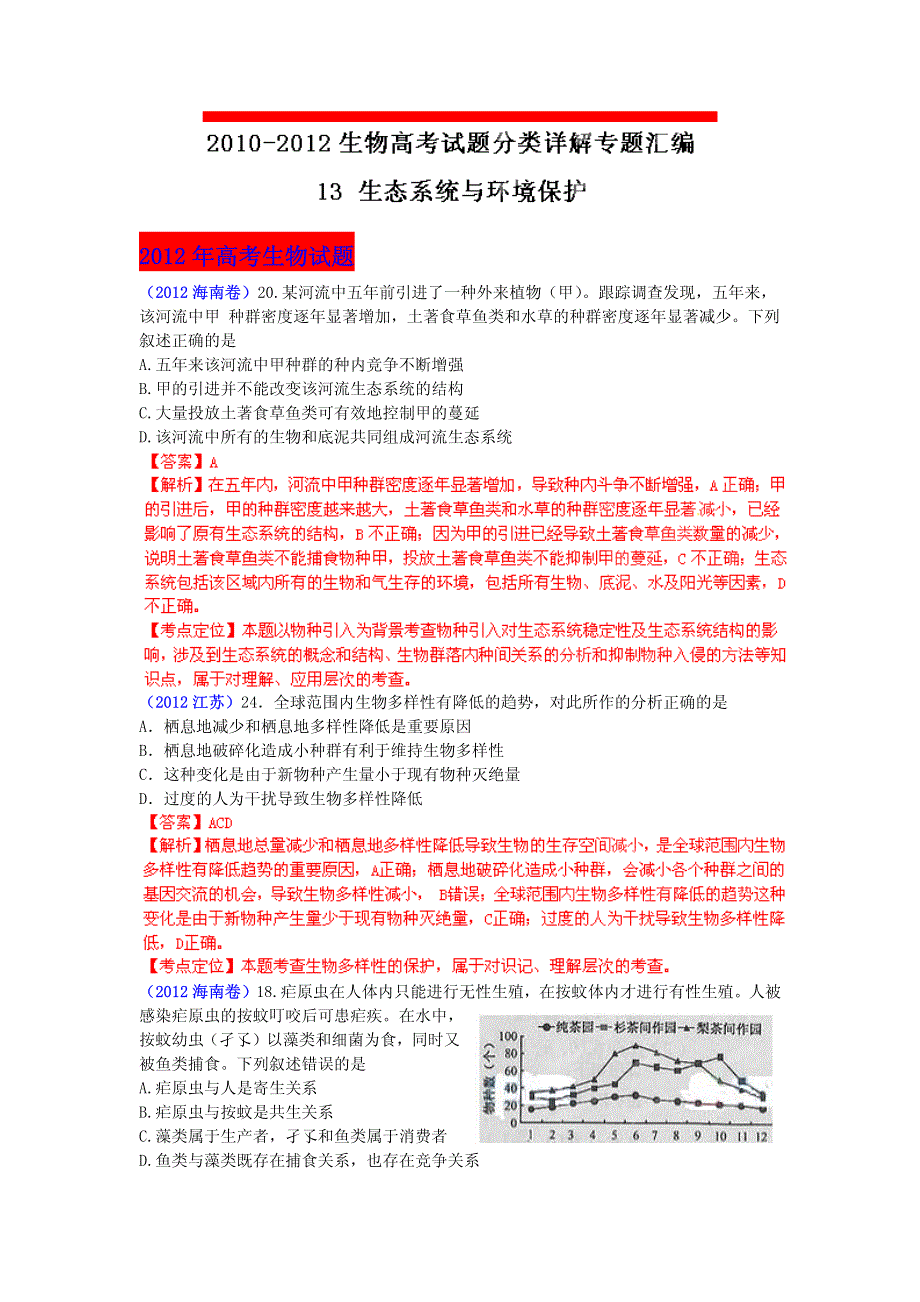 2013最新命题题库大全2010-2012年高考试题解析生物分项专题汇编 13 生态系统与环境保护.pdf_第1页