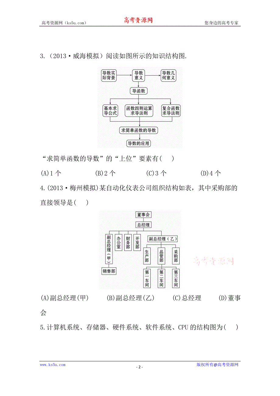 《全程复习方略》2014年人教A版数学文（广东用）课时作业：9.2流程图与结构图.doc_第2页