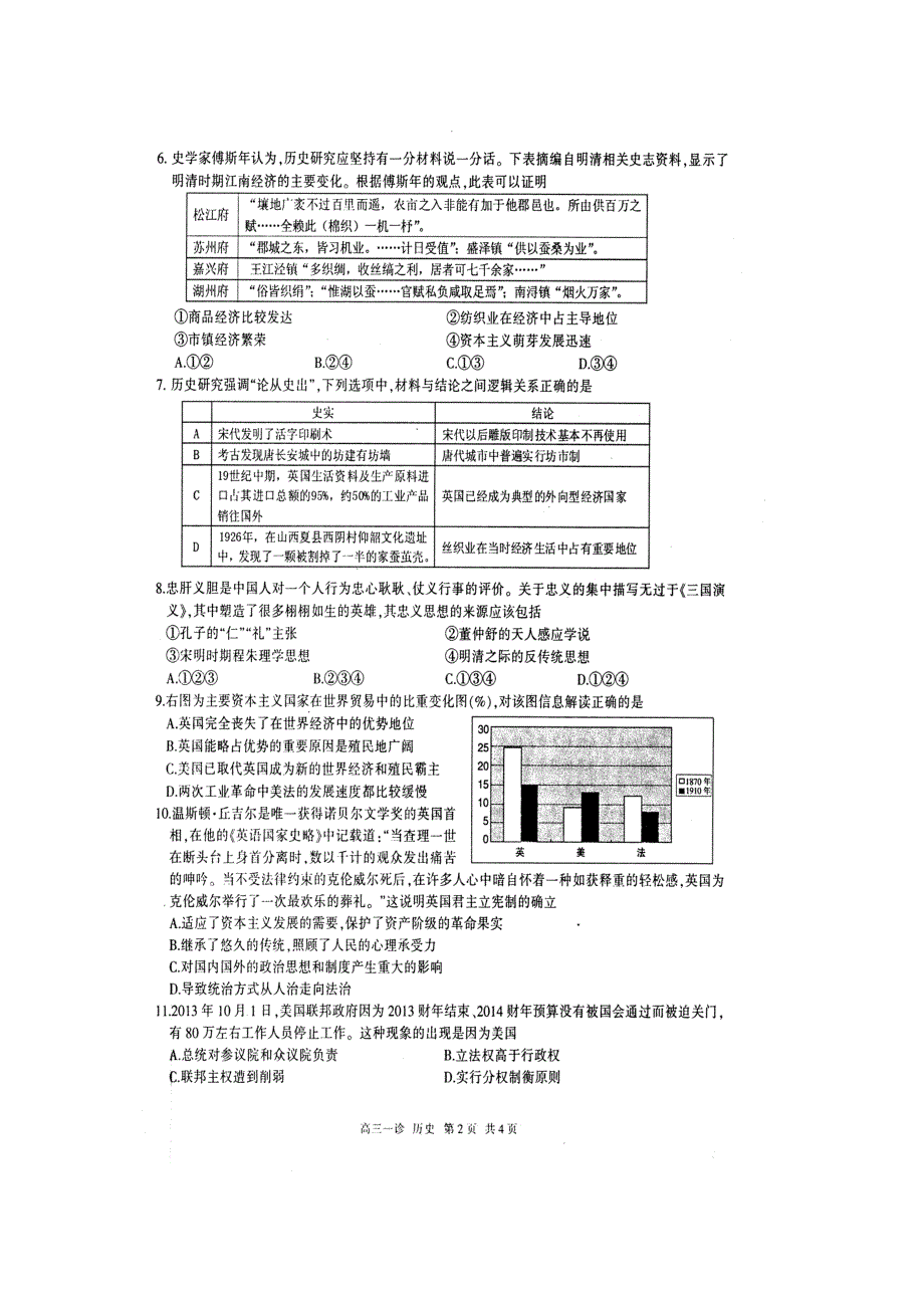 四川省泸州市2014届高三第一次教学质量诊断性考试历史试题 扫描版无答案.doc_第2页