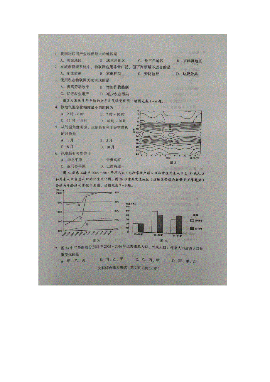 《发布》福建省龙岩市2018届高三下学期教学质量检查（2月） 地理 扫描版含答案.doc_第2页