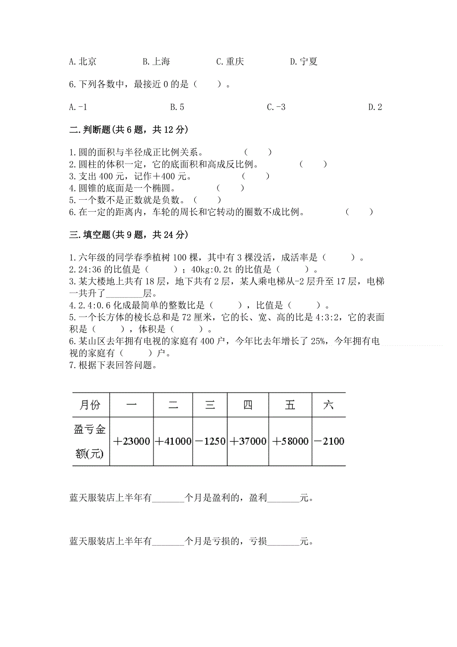 人教版六年级下册数学期末测试卷及参考答案1套.docx_第2页