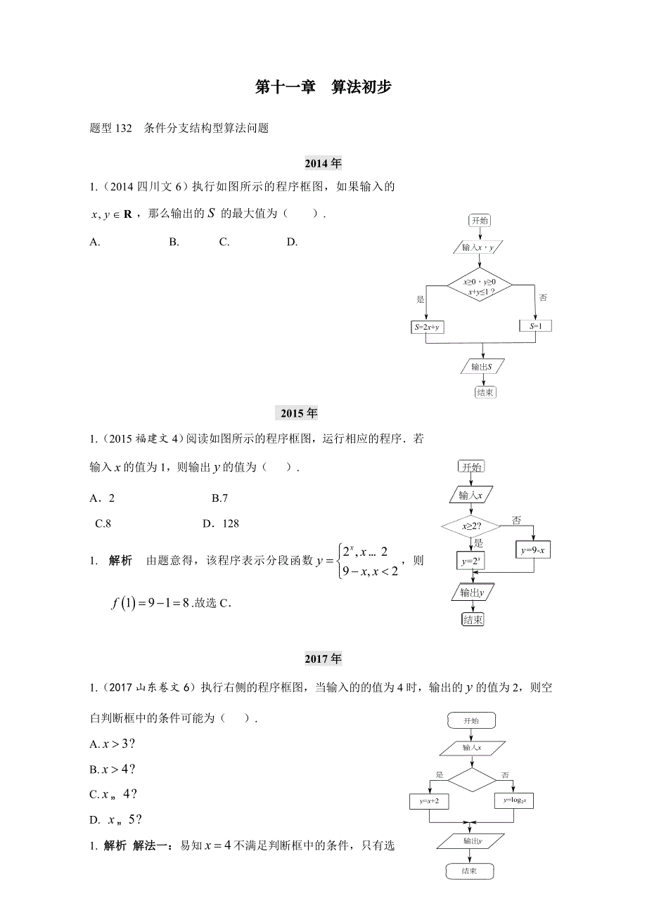 2018高考数学（文）复习：2013-2017高考分类汇编 第十一章 算法初步 全国通用 WORD版含解析.doc_第1页