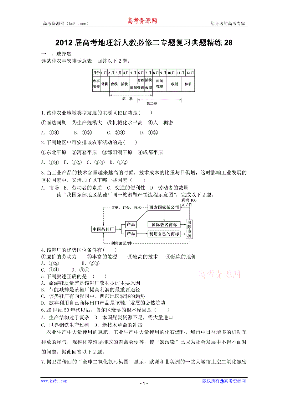 2012届高考地理新人教必修二专题复习典题精练28.doc_第1页