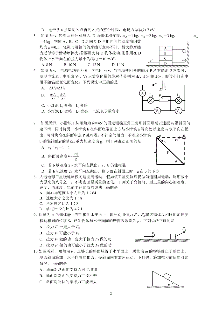 广东省六校联盟2021届高三上学期第二次联考物理试题 WORD版含答案.doc_第2页