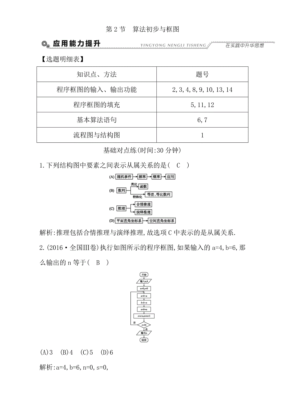 2018高考数学（文）（全国通用版）大一轮复习检测：第十一篇 复数 算法 推理与 证明 第2节 算法初步与框图 WORD版含解析.doc_第1页