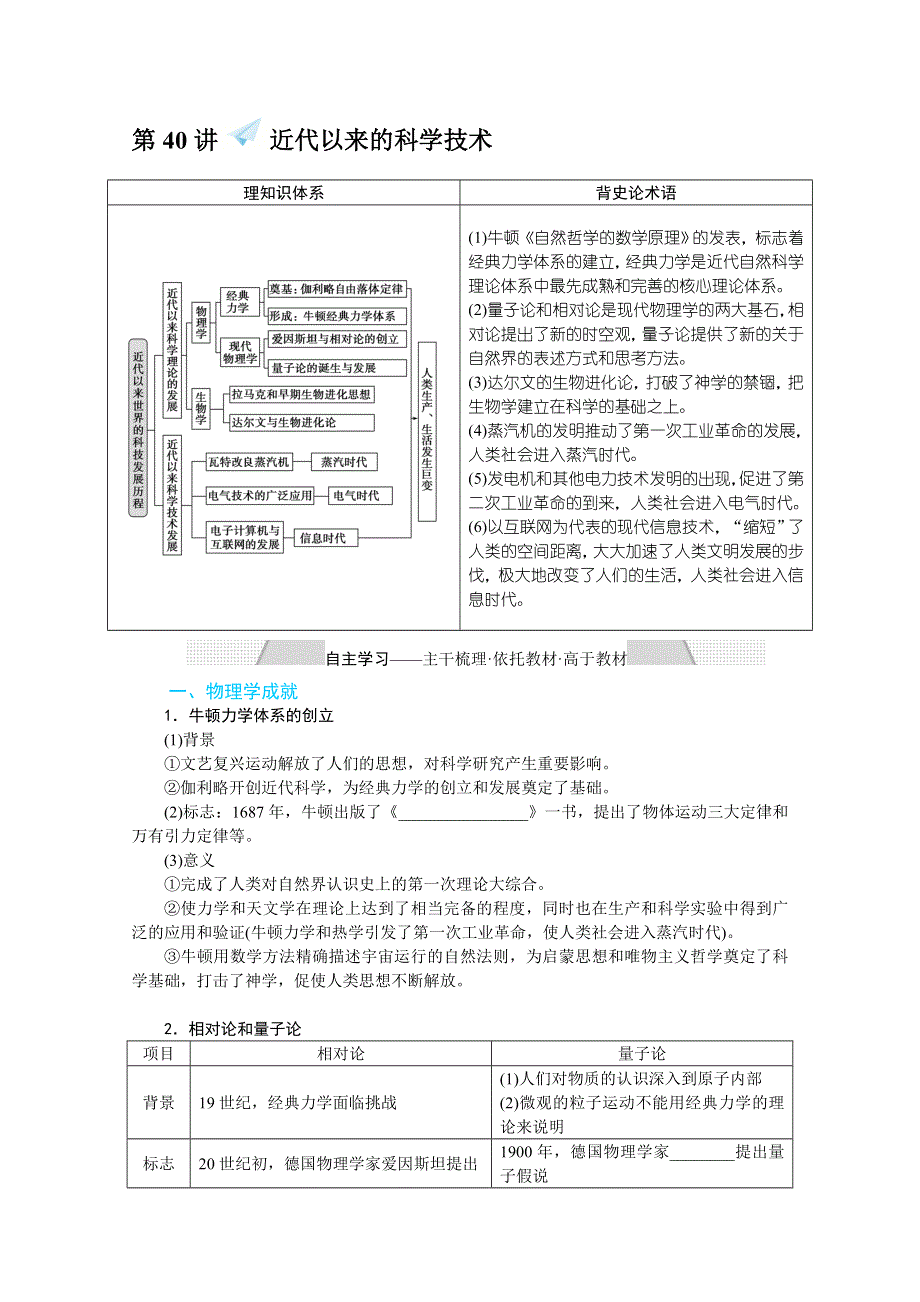 2022届高中历史人民版一轮复习学案：15-40 近代以来的科学技术 WORD版含解析.doc_第2页