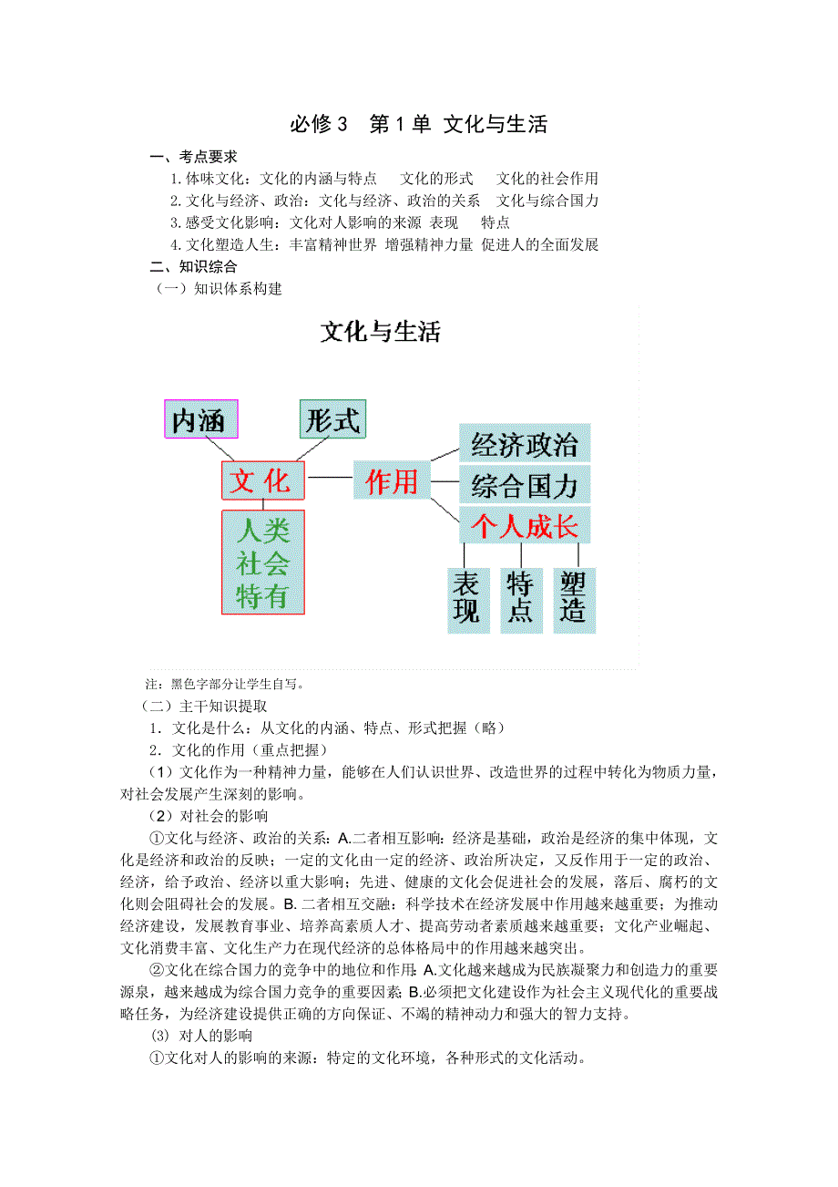 2012届高考政治二轮复习精品学案：第一单元 文化与社会（新人教必修3）.doc_第1页