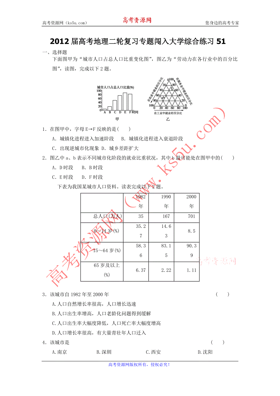 2012届高考地理二轮复习专题闯入大学综合练习51.doc_第1页