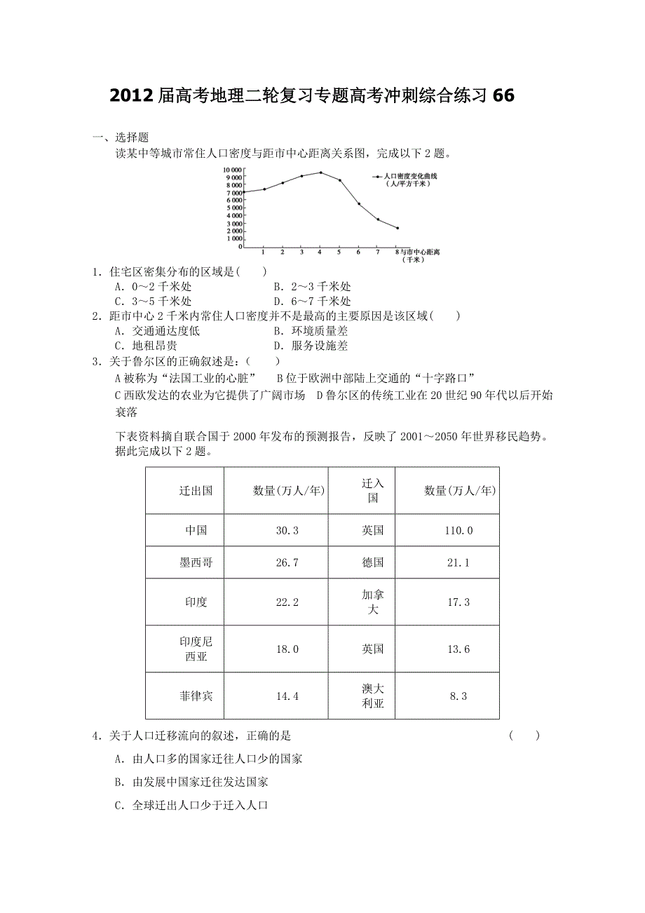 2012届高考地理二轮复习专题高考冲刺综合练习66.doc_第1页