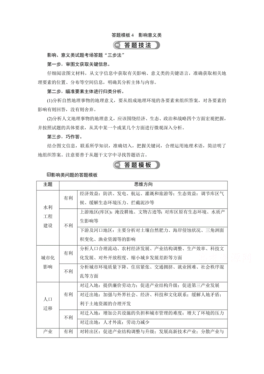 2020江苏高考地理二轮练习：答题模板4　影响意义类 WORD版含解析.doc_第1页