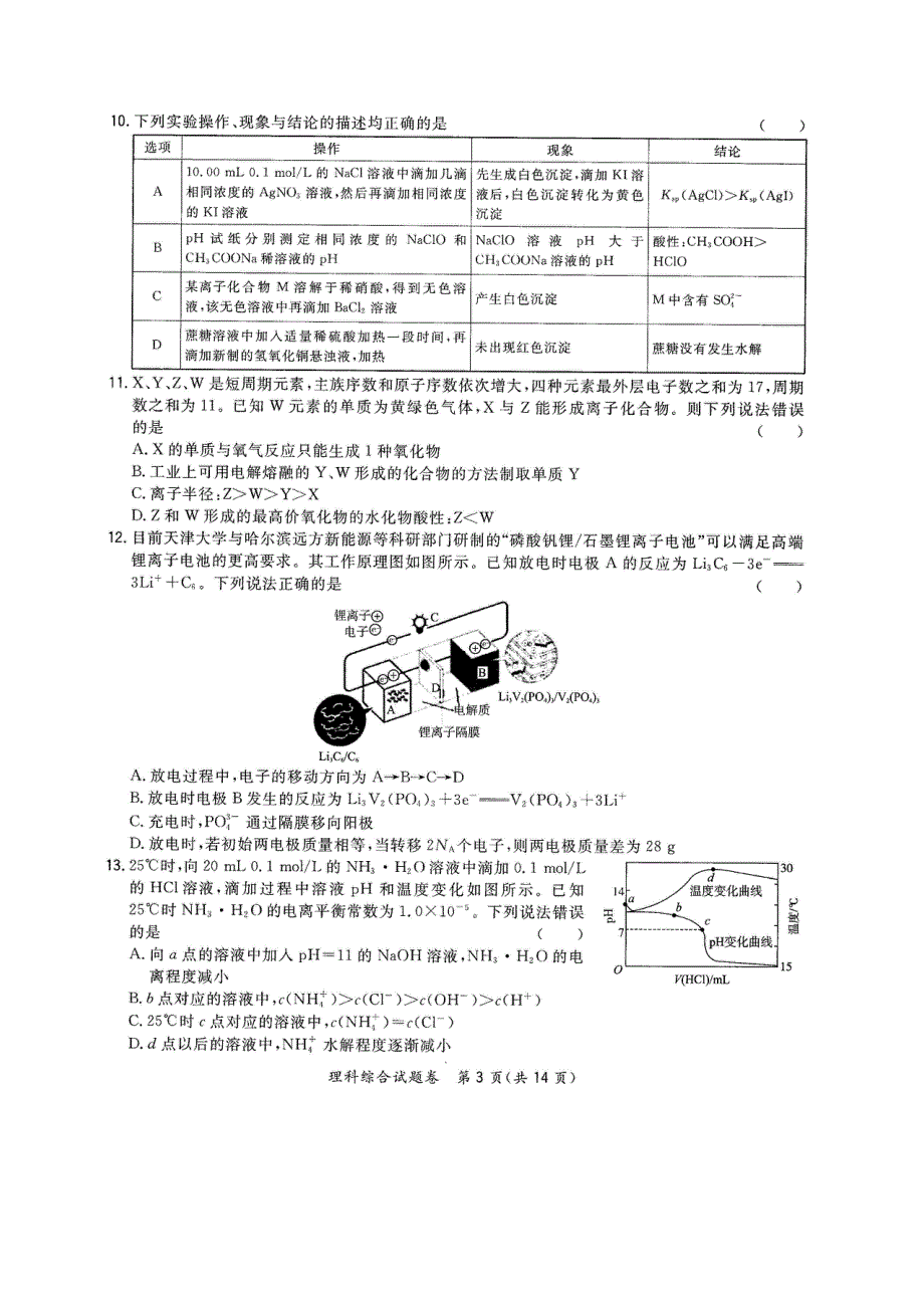 广东省化州市2020届高三高考第四次模拟考试理科综合试题 扫描版含答案.pdf_第3页