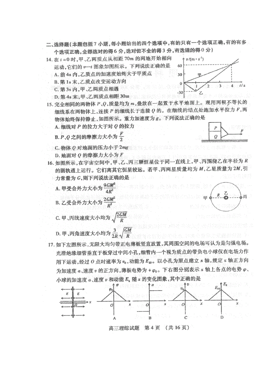 山东省枣庄市2015届高三模拟考试理科综合物理试题（试题扫描）.doc_第2页