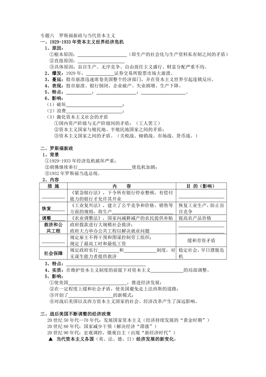 四川省泸州高级教育培训学校2012-2013学年高一历史学案：专题六罗斯福新政与当代资本主义（必修二）.doc_第1页