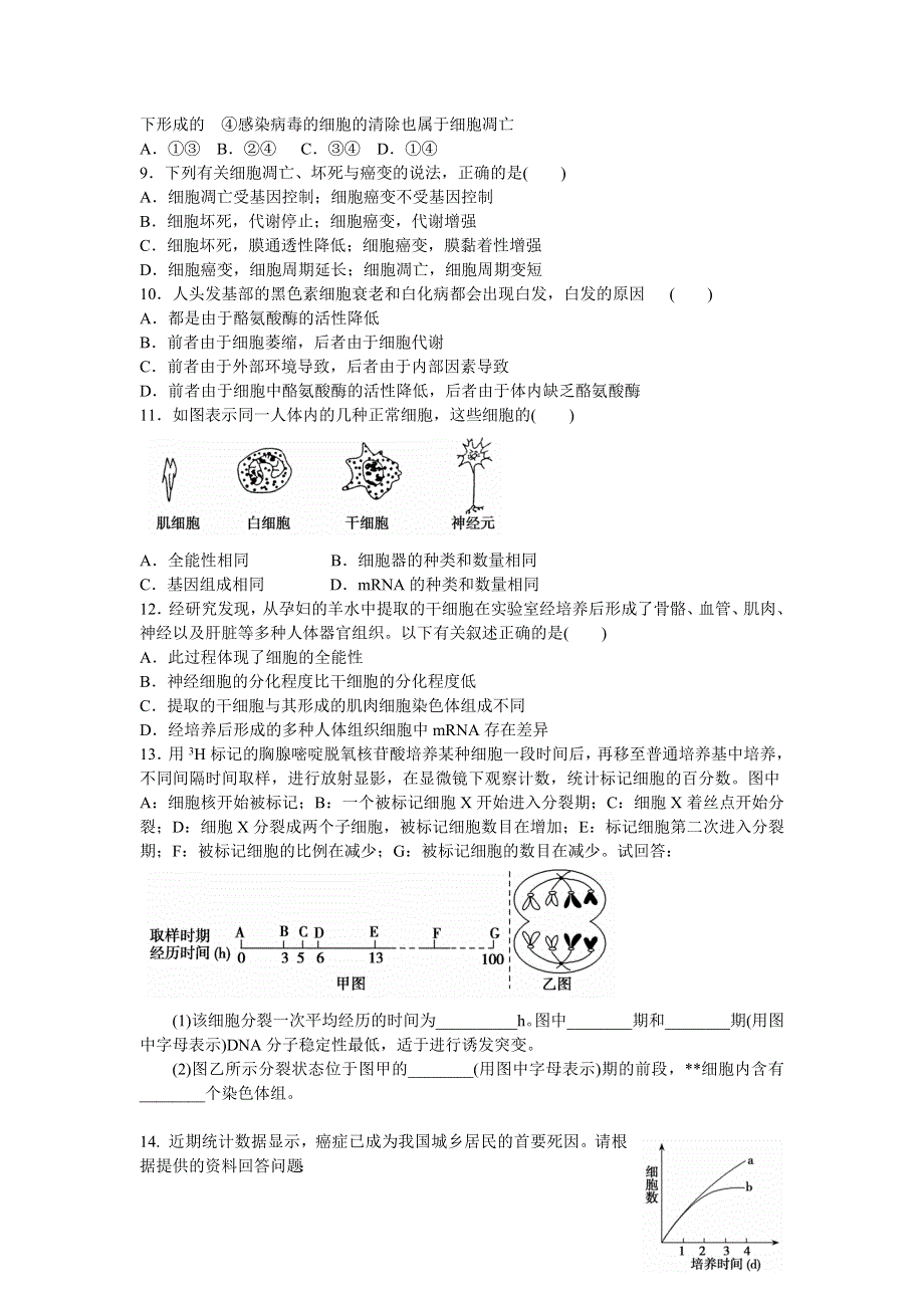 四川省泸州高级教育培训学校2012-2013学年高一生物课时练习 第六章 细胞的生命历程（2）细胞分化衰老凋亡癌变.doc_第2页