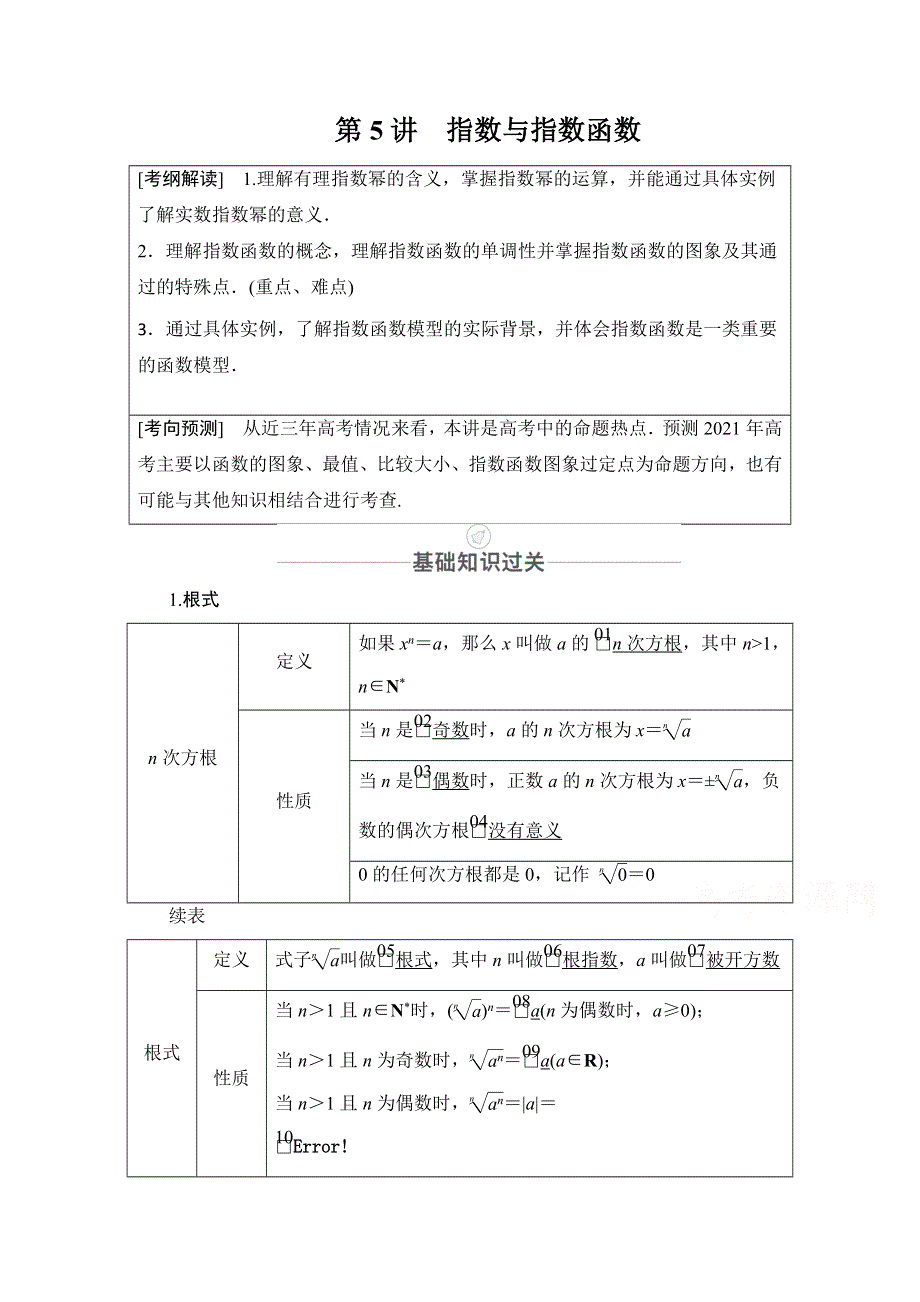 2021届高考数学人教版一轮创新教学案：第2章 第5讲　指数与指数函数 WORD版含解析.doc_第1页