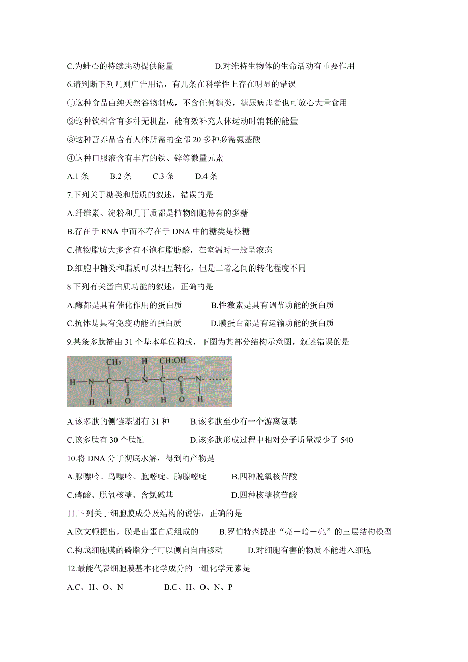 《发布》辽宁省沈阳市郊联体2020-2021学年高一上学期期中考试试题 生物 WORD版含答案BYCHUN.doc_第2页