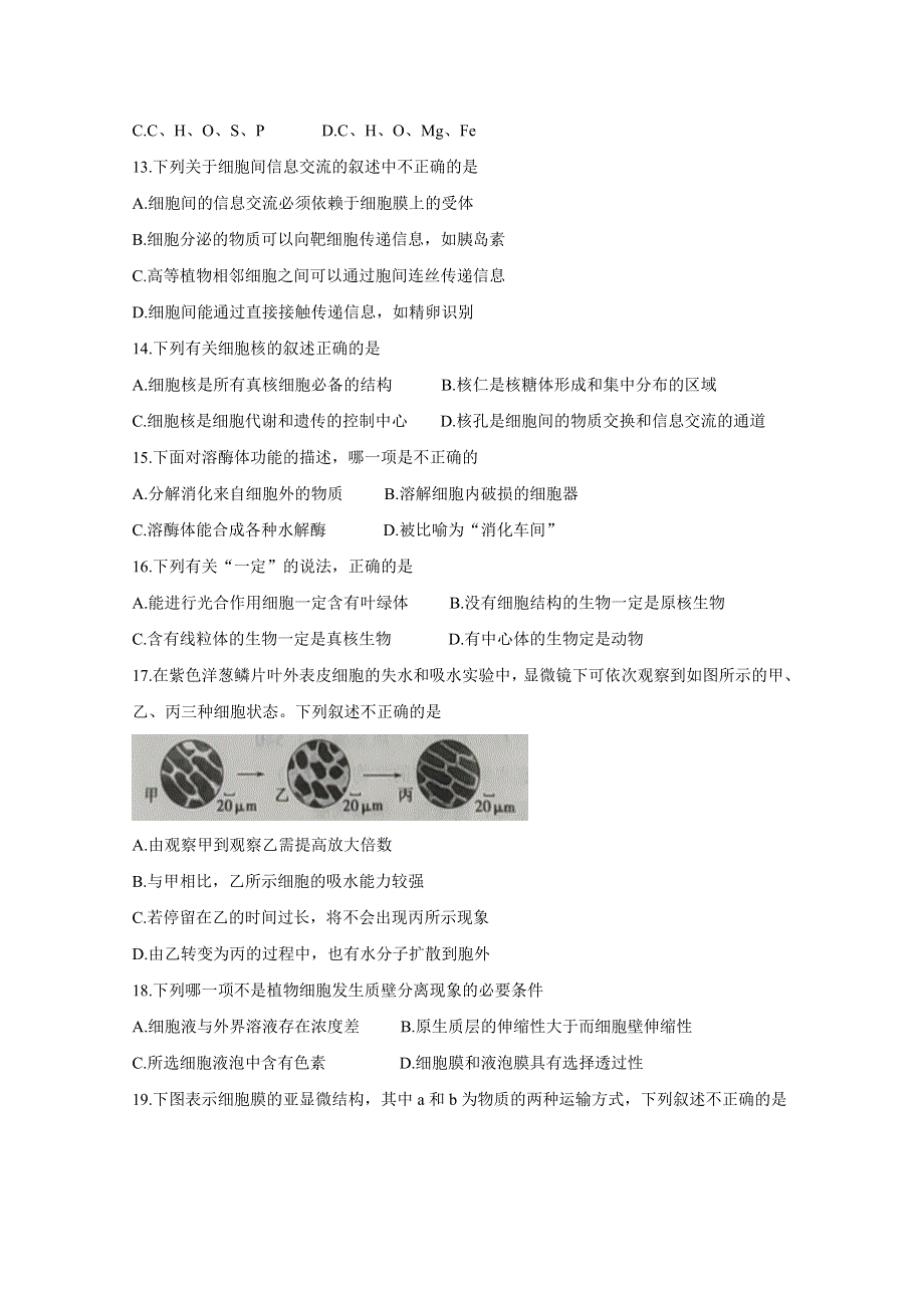 《发布》辽宁省沈阳市郊联体2020-2021学年高一上学期期中考试试题 生物 WORD版含答案BYCHUN.doc_第3页