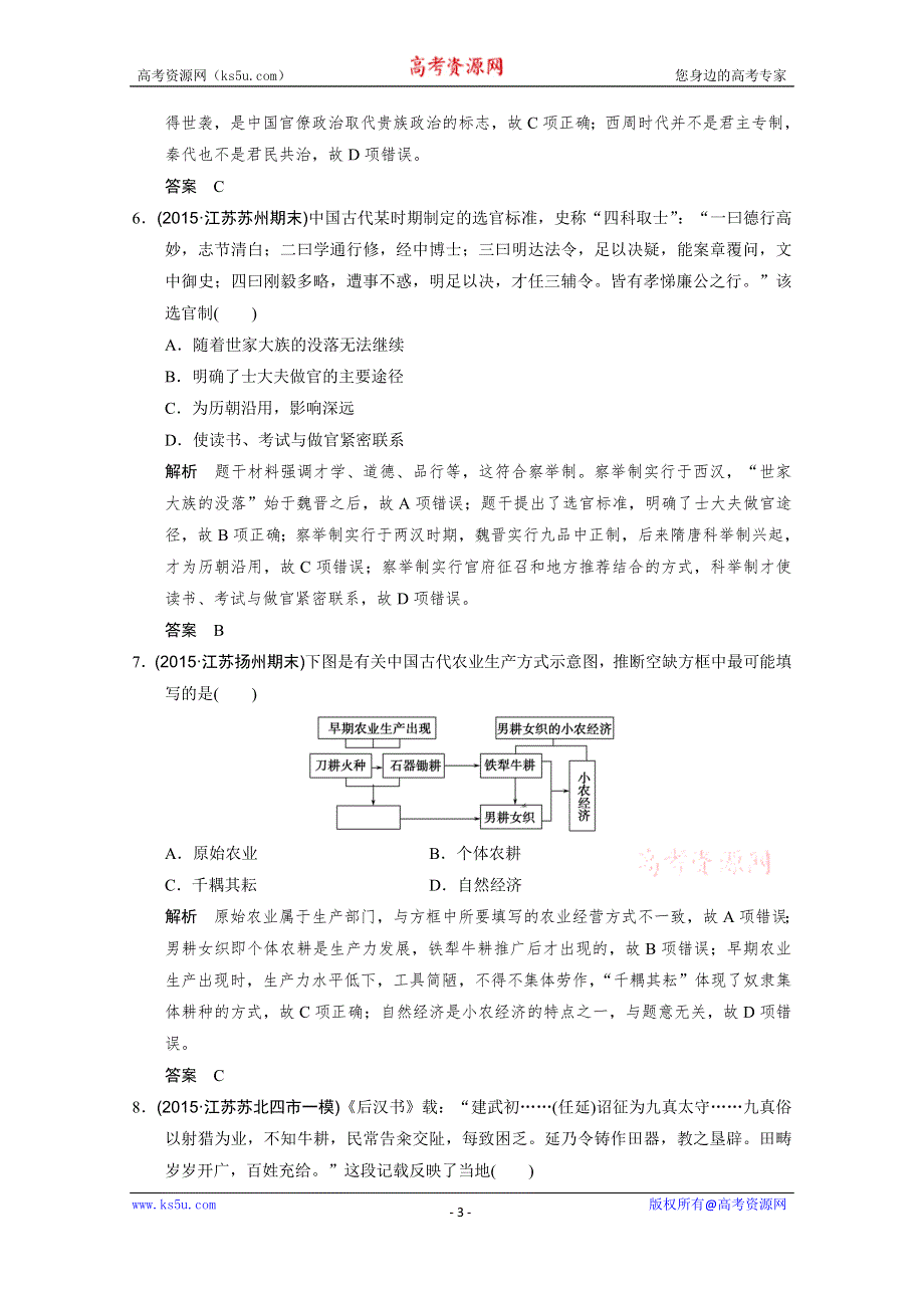 2016《创新设计》高考历史江苏专用二轮专题复习：专题一 中外古代文明的演进 第1讲 古代中华文明的奠基、形成和发展——先秦、秦汉的政治、经济、思想文化.doc_第3页