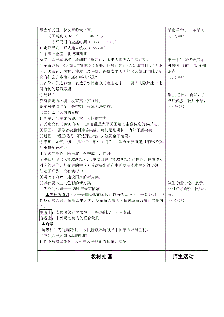 辽宁省本溪满族自治县高级中学岳麓版高一历史必修一 第13课 太平天国运动（教案） .doc_第2页