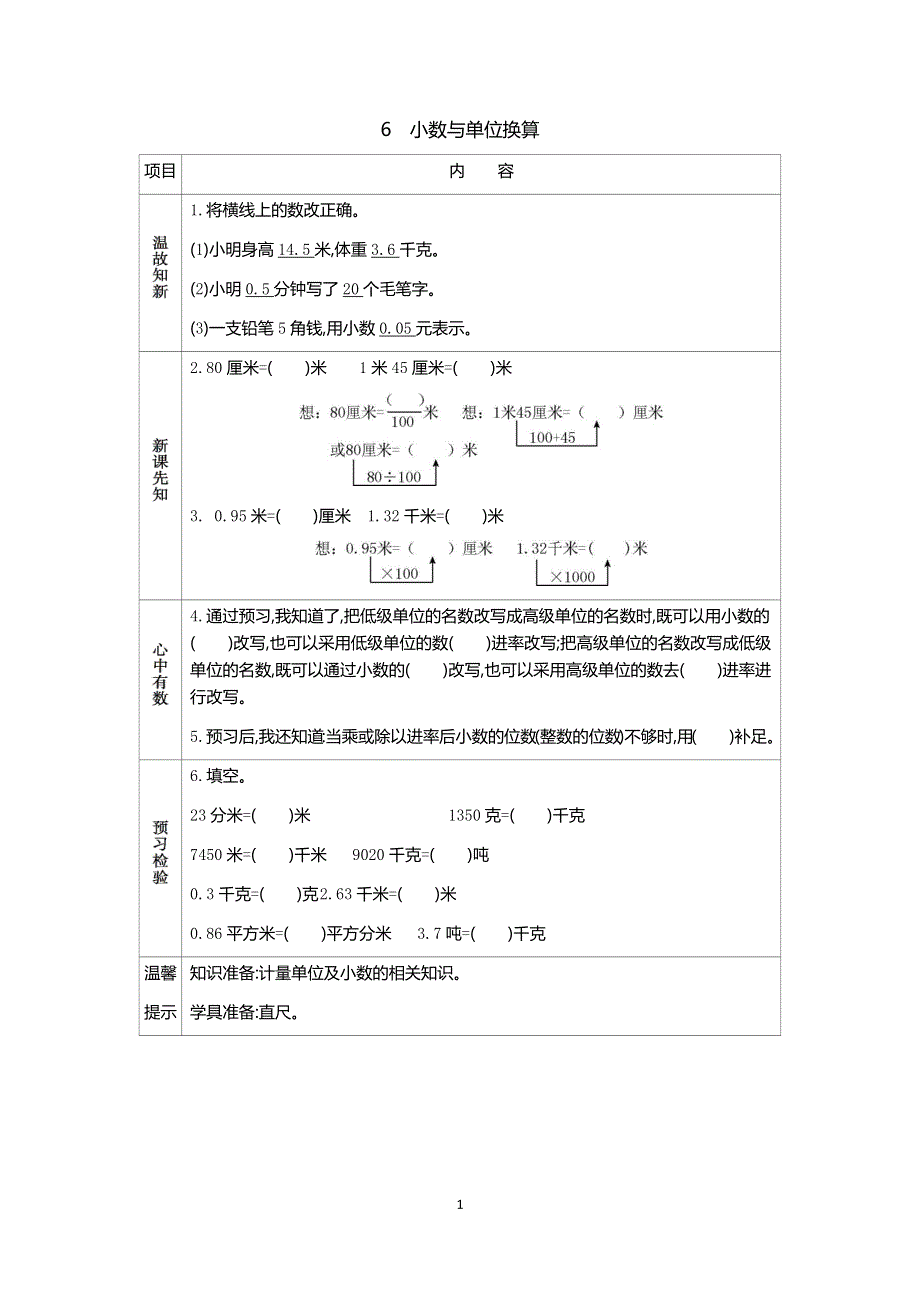 人教版小学数学四年级下册：4.4小数与单位换算.docx_第1页