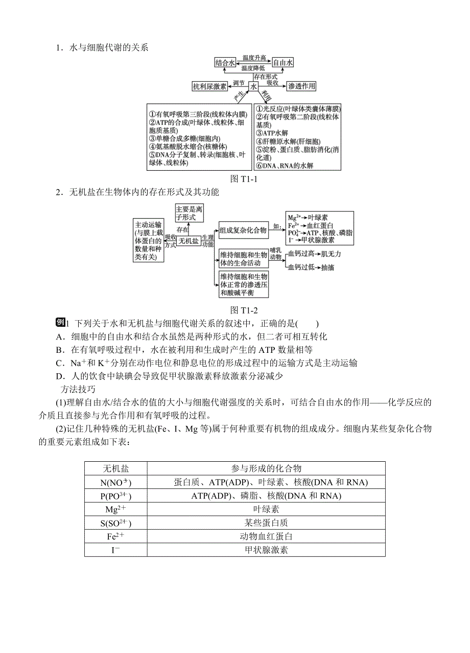 2016全品高考生物二轮讲练文档：1-1细胞的分子组成-全国卷地区 WORD版含解析.doc_第2页
